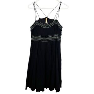 Anthropologie Maeve Dress Size 4 Black Embroidered Strappy Fit Flare Boho Gauze